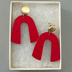 Nickel & Suede Red & Gold Leather Earrings